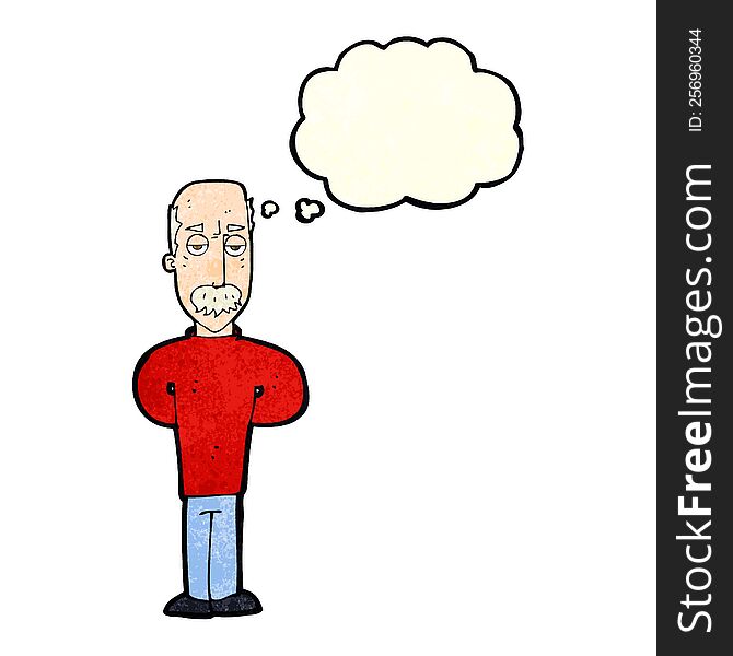 Cartoon Annoyed Balding Man With Thought Bubble