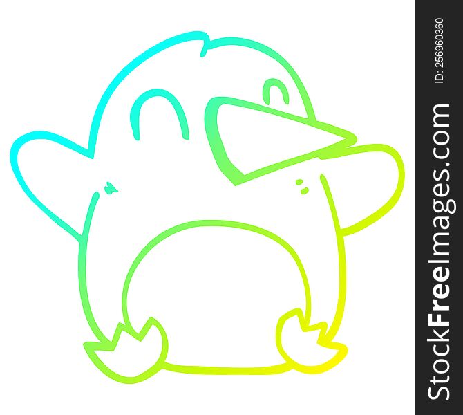 Cold Gradient Line Drawing Cartoon Christmas Penguin