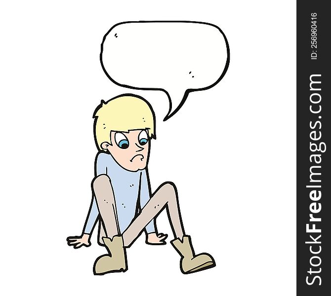 cartoon boy sitting on floor with speech bubble