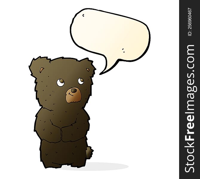 Cartoon Black Bear Cub With Speech Bubble