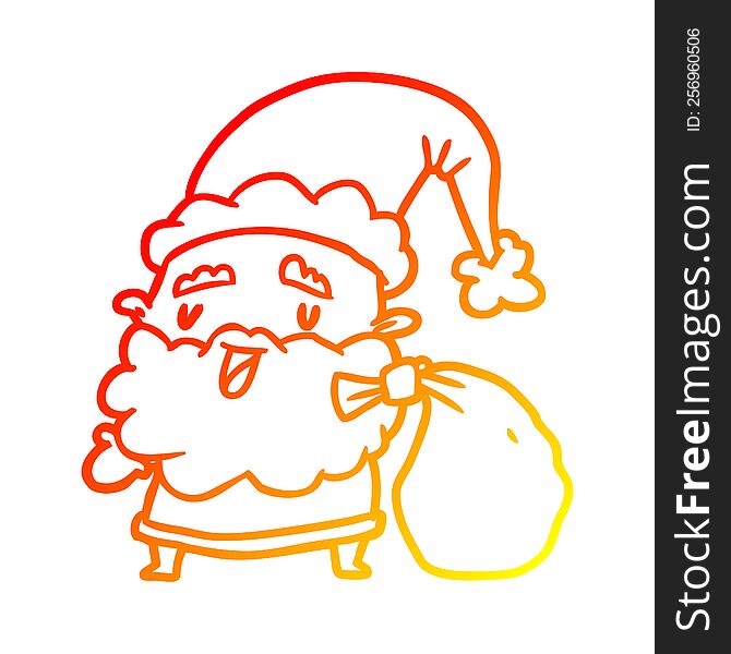 warm gradient line drawing of a santa claus carrying sack of presents