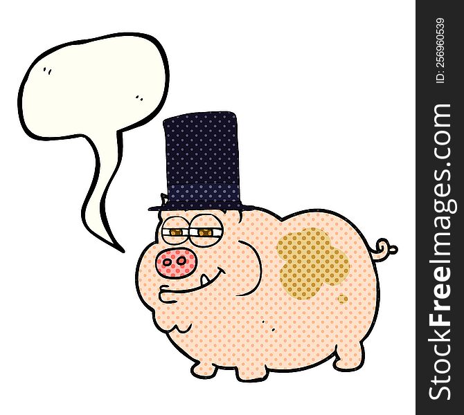 freehand drawn comic book speech bubble cartoon rich pig