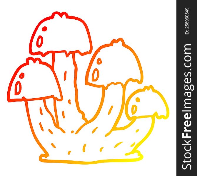 Warm Gradient Line Drawing Cartoon Mushrooms
