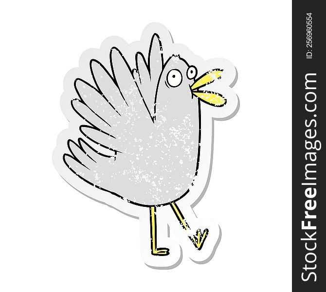Distressed Sticker Of A Cartoon Bird Squawking