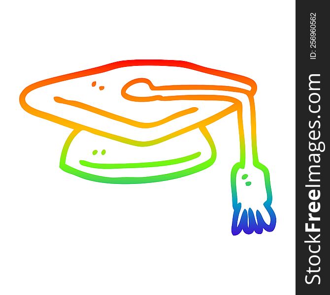 rainbow gradient line drawing of a cartoon graduation hat