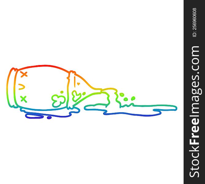 Rainbow Gradient Line Drawing Cartoon Spilled Bottle