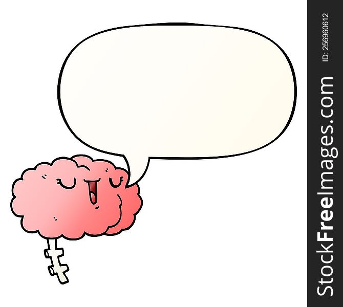 Happy Cartoon Brain And Speech Bubble In Smooth Gradient Style