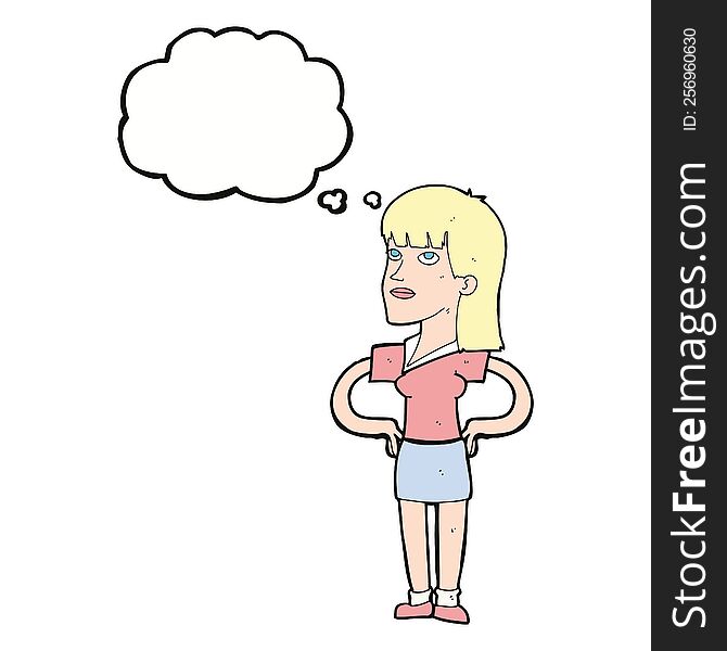 Cartoon Woman With Hands On Hips With Thought Bubble