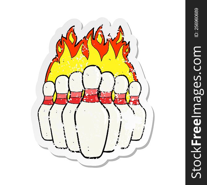 Retro Distressed Sticker Of A Cartoon Flaming Skittles