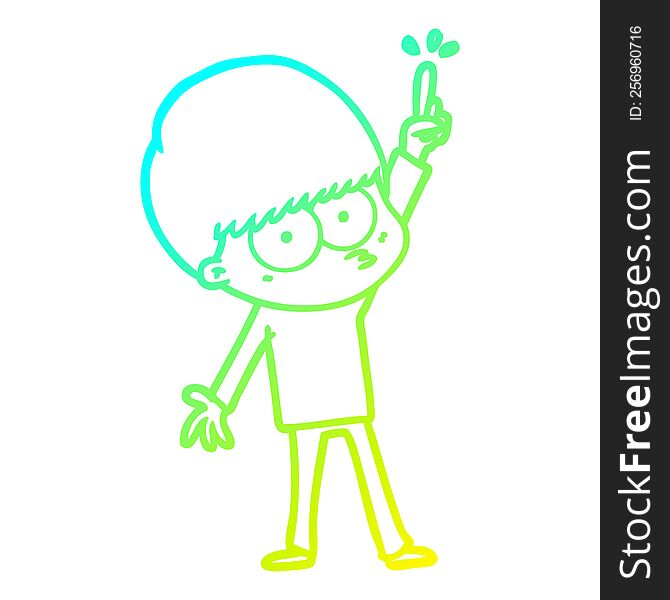 Cold Gradient Line Drawing Nervous Cartoon Boy With Idea