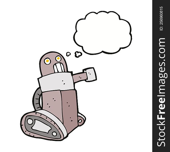 Cartoon Tank Robot With Thought Bubble