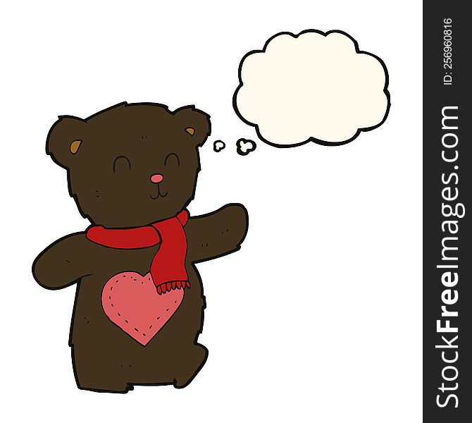 cartoon white teddy bear with love heart with thought bubble