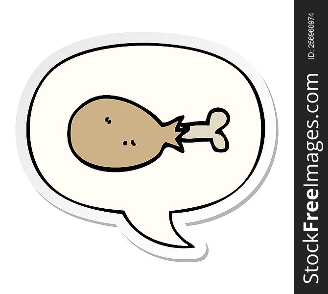 Cartoon Cooked Chicken Leg And Speech Bubble Sticker