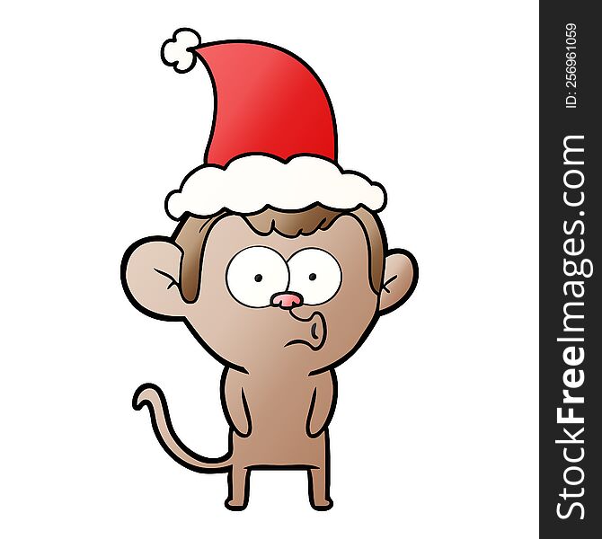 hand drawn gradient cartoon of a hooting monkey wearing santa hat