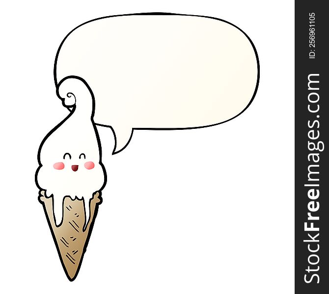Cartoon Ice Cream And Speech Bubble In Smooth Gradient Style