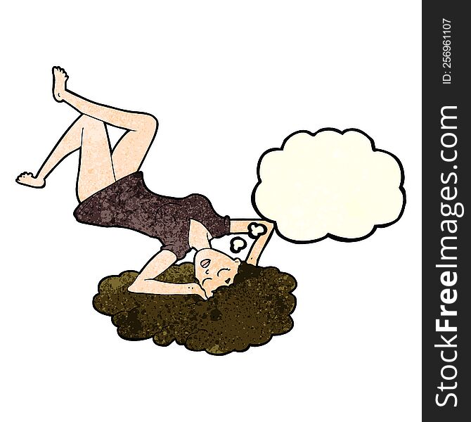 Cartoon Woman Lying On Floor With Thought Bubble