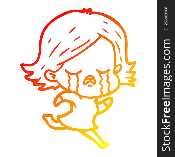 warm gradient line drawing of a cartoon girl crying whilst running