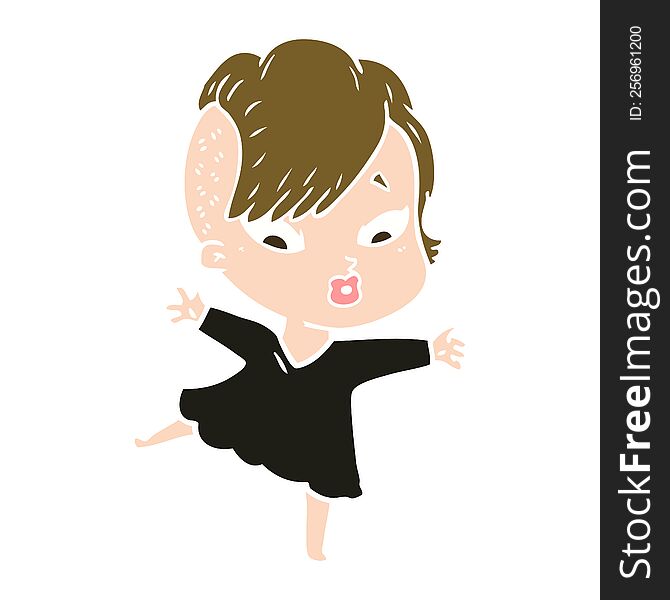 Flat Color Style Cartoon Surprised Girl In Black Dress