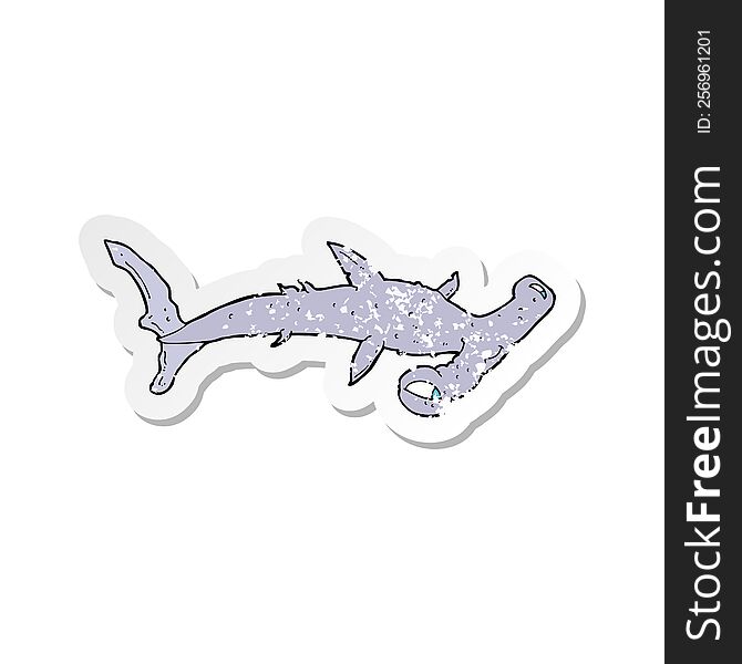 retro distressed sticker of a cartoon hammerhead shark