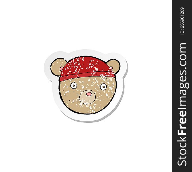 Retro Distressed Sticker Of A Cartoon Teddy Bear Hat