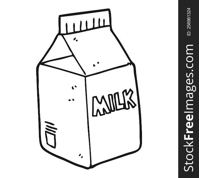 freehand drawn black and white cartoon milk carton