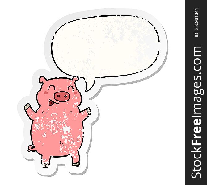 Cartoon Pig And Speech Bubble Distressed Sticker