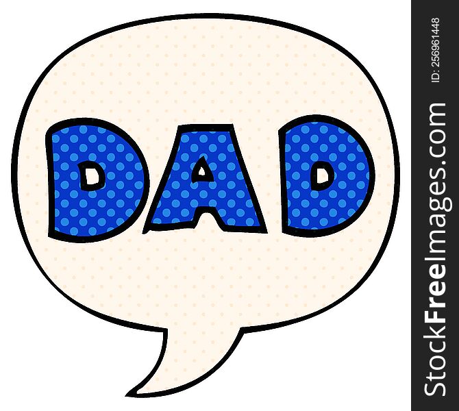 cartoon word dad with speech bubble in comic book style