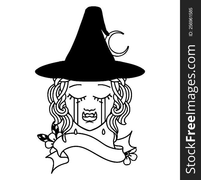 Crying Half Orc Witch Character Face Illustration