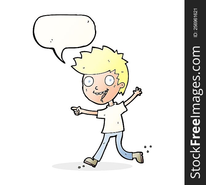Cartoon Crazy Excited Boy With Speech Bubble