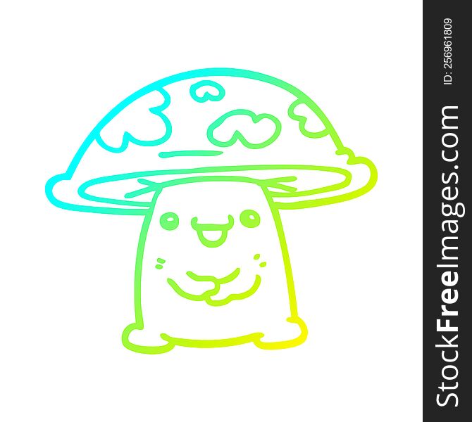 cold gradient line drawing of a cartoon mushroom character