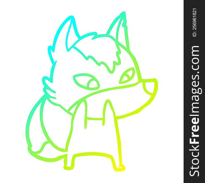 Cold Gradient Line Drawing Shy Cartoon Wolf