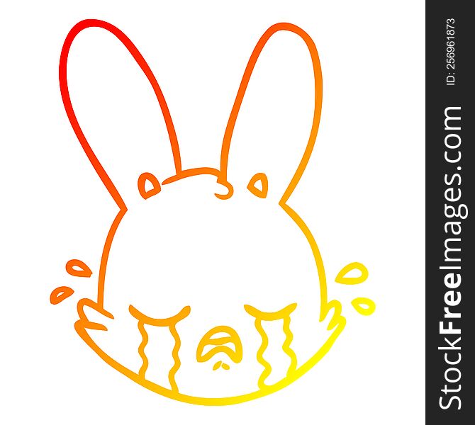 Warm Gradient Line Drawing Cartoon Crying Bunny Face