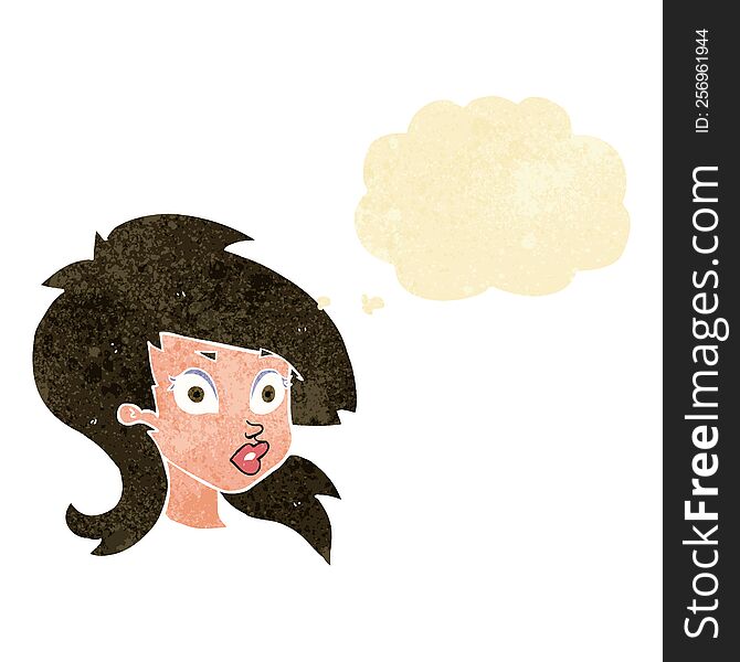 Cartoon Pretty Surprised Woman With Thought Bubble