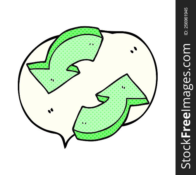 freehand drawn comic book speech bubble cartoon recycling arrows