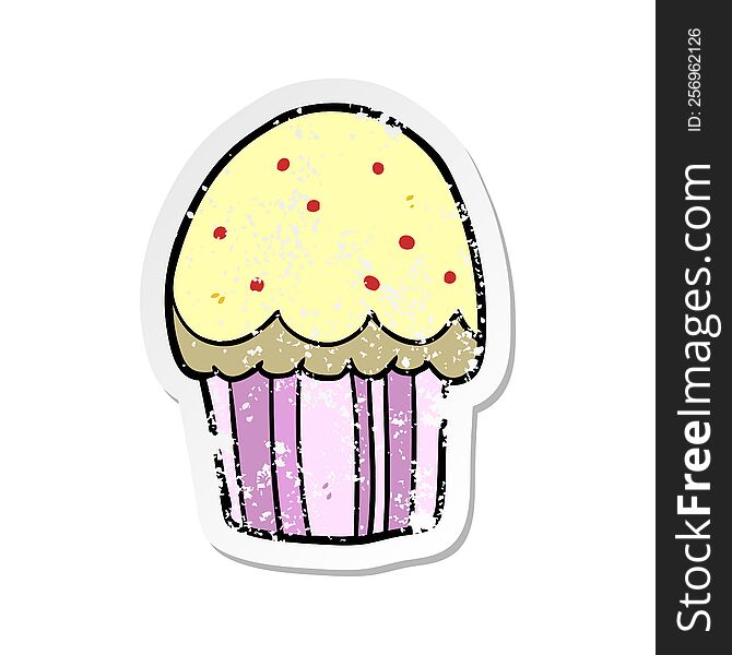 Distressed Sticker Of A Cartoon Cupcake