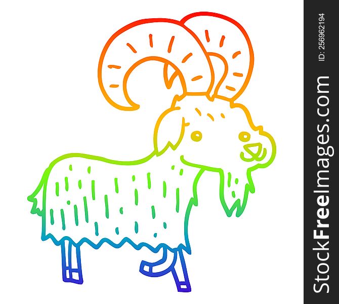 rainbow gradient line drawing of a cartoon goat