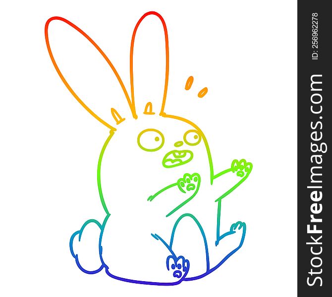 rainbow gradient line drawing of a cartoon startled rabbit