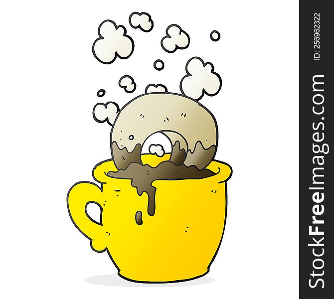 Cartoon Donut Dunked In Coffee