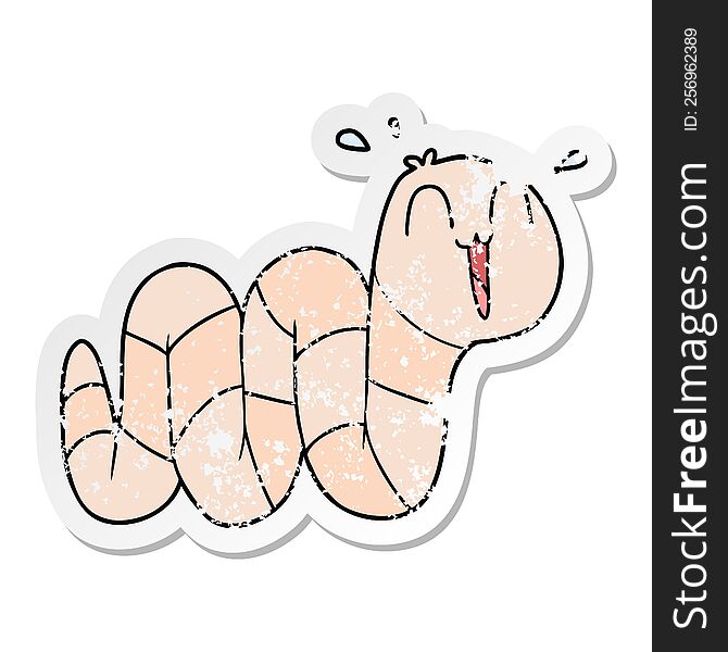 Distressed Sticker Of A Cartoon Nervous Worm