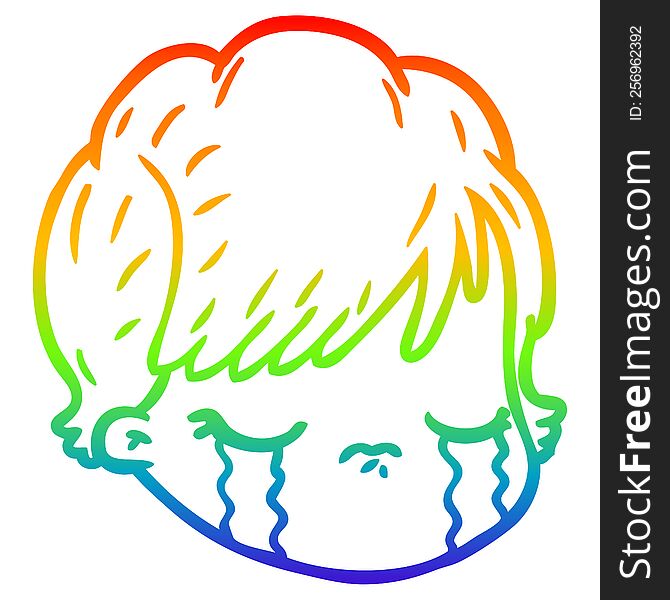 rainbow gradient line drawing of a cartoon female face crying