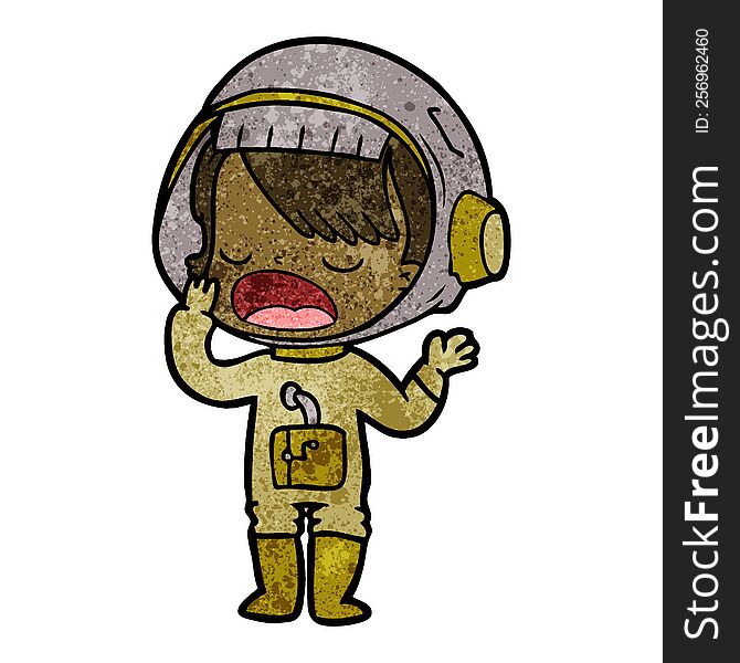 cartoon astronaut girl yawning. cartoon astronaut girl yawning