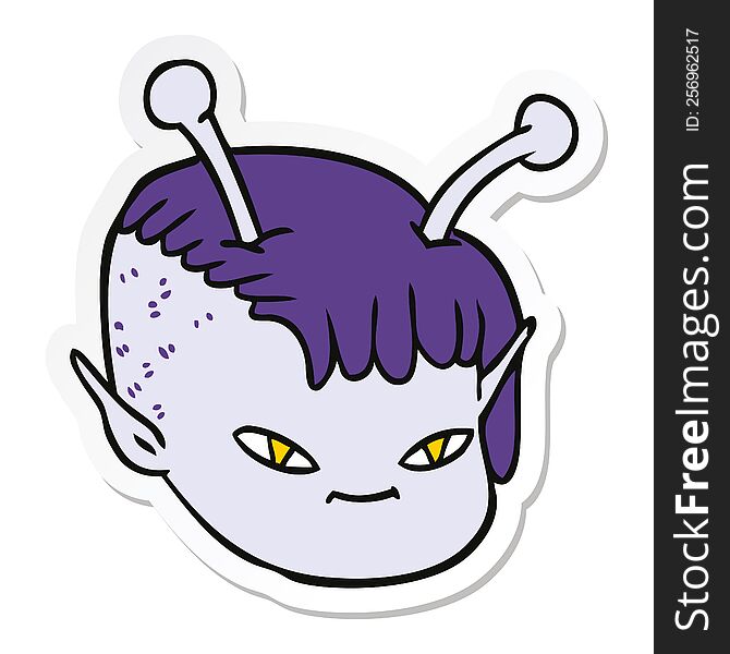 sticker of a cartoon alien space girl face