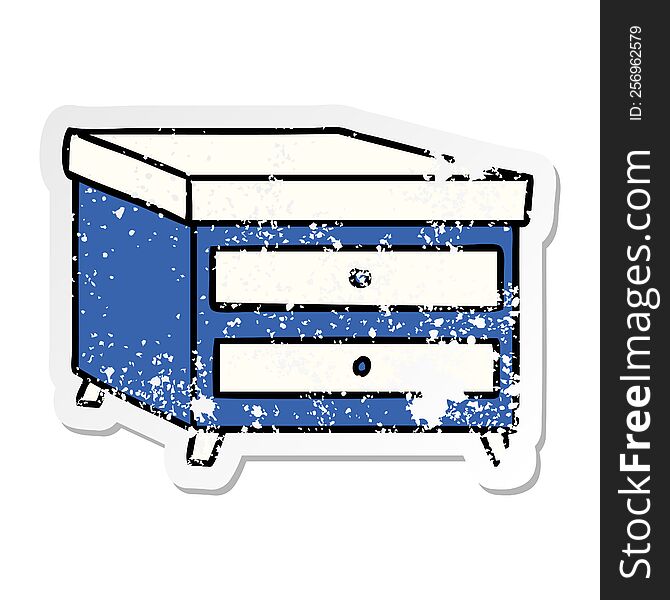 Distressed Sticker Cartoon Doodle Of A Bedside Table