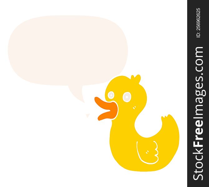 Cartoon Quacking Duck And Speech Bubble In Retro Style