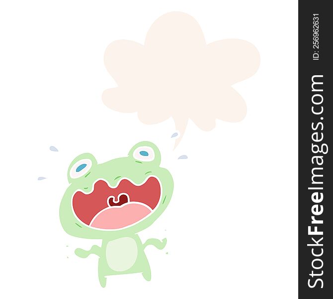 cute cartoon frog frightened with speech bubble in retro style