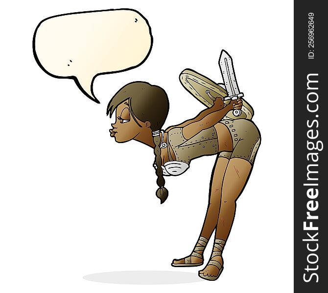 Cartoon Viking Girl Bowing With Speech Bubble