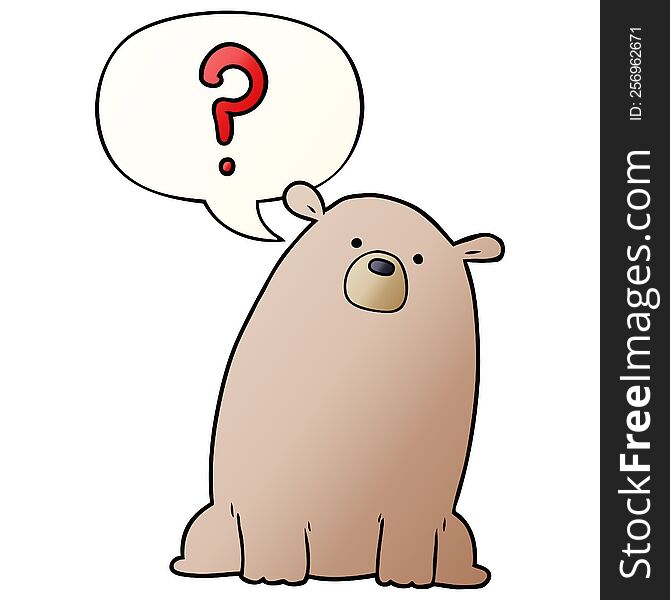Cartoon Curious Bear And Speech Bubble In Smooth Gradient Style