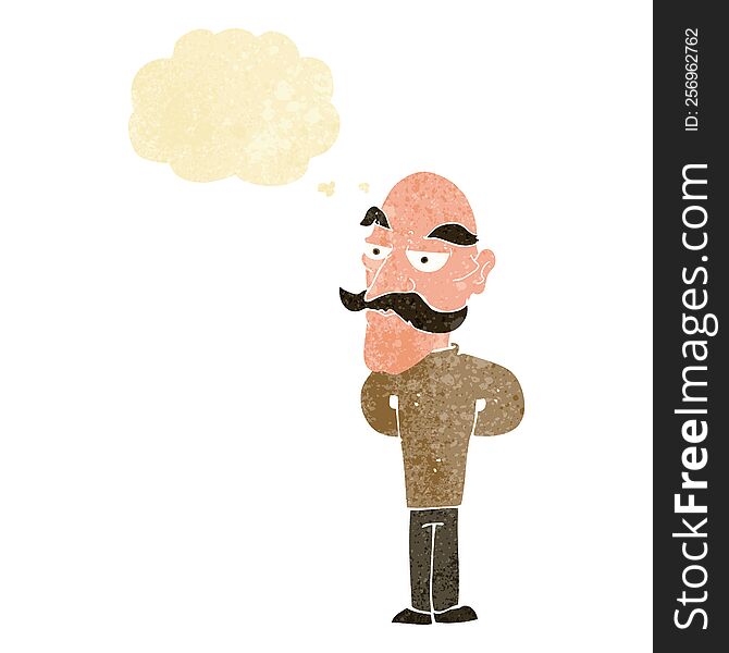 Cartoon Old Man With Mustache With Thought Bubble