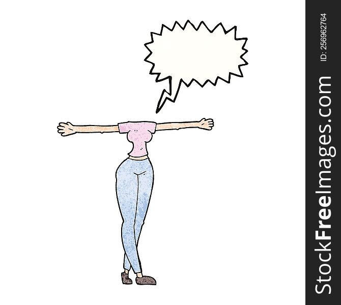 Speech Bubble Textured Cartoon Female Body With Wide Arms