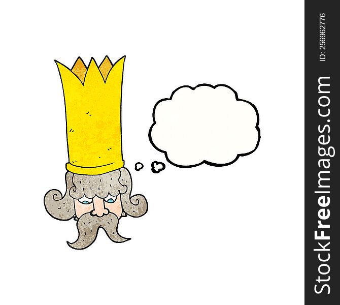 freehand drawn thought bubble textured cartoon king with huge crown